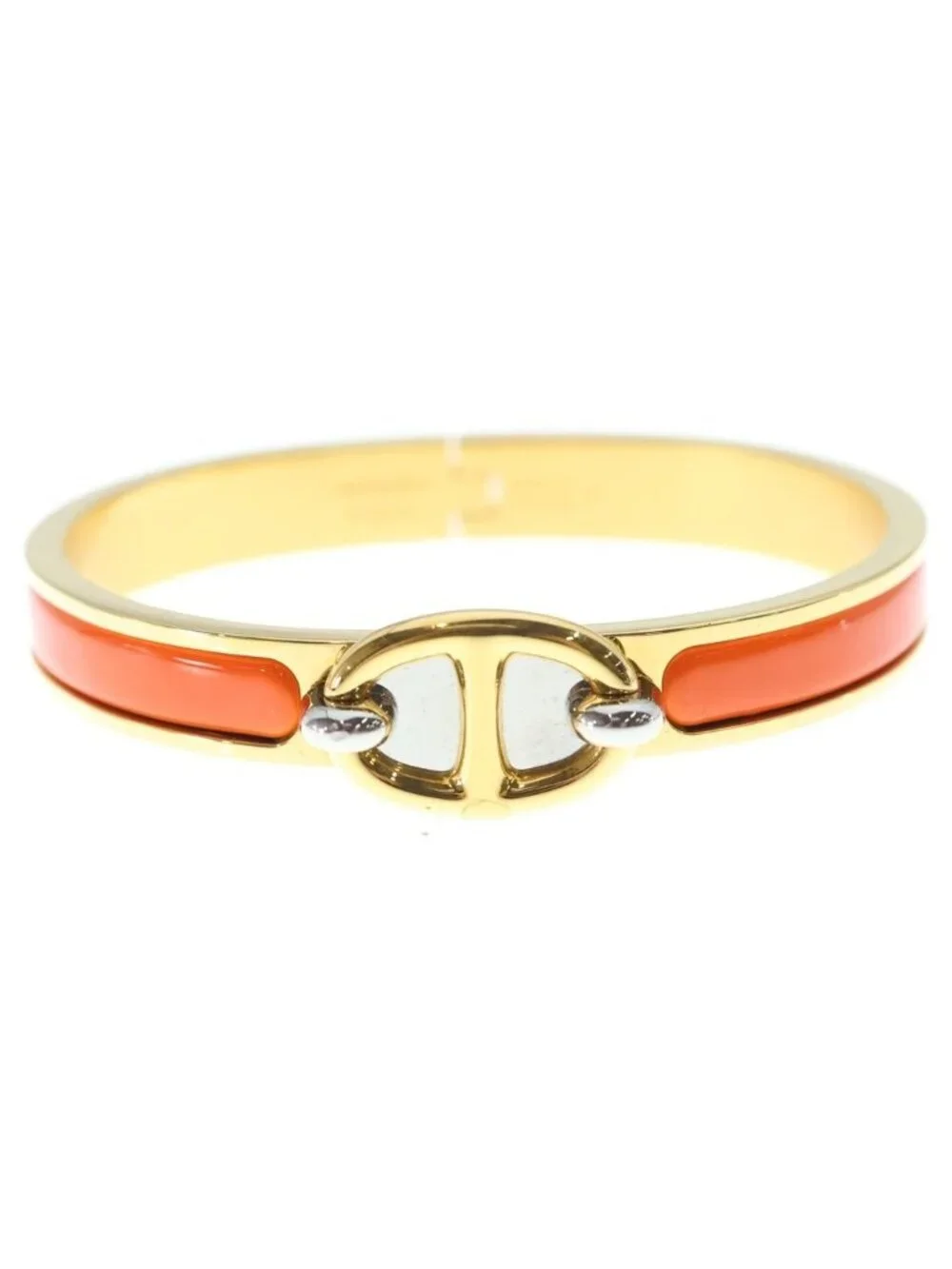 Hermes Mini Click Chaine D'ancre Bangle Bracelet Orange Gold
